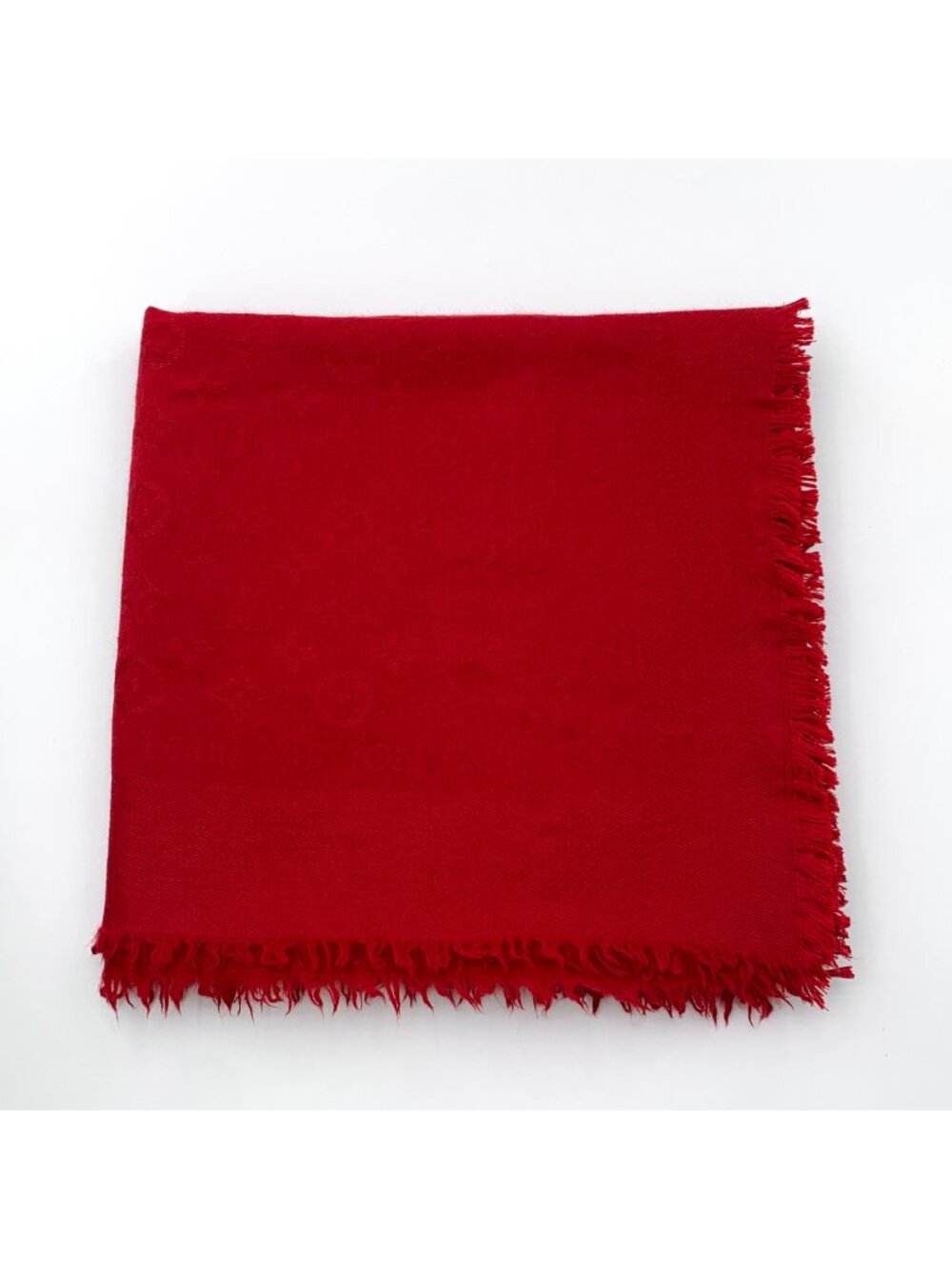 Louis Vuitton Red Monogram Jacquard Silk Fringe Scarf